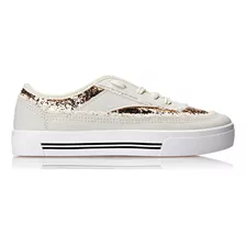 Tênis Feminino Casual Com Brilho Moleca Cor 35499 - Dourado/branco Off 526 Desenho Do Tecido Liso Tamanho 34