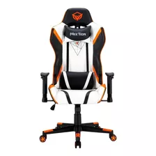 Silla De Escritorio Meetion Chr15 Mt-chr15 Gamer Ergonómica Negra, Blanca Y Naranja Con Tapizado De Cuero Sintético