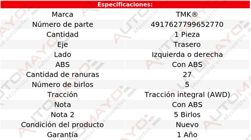 1 - Maza Tras Izq/der Tmk Outback H6 3.6l 10-14 Foto 2