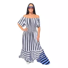 Vestido Longo Plus Size Ciganinha Listrado Tendência