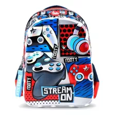 Mochila Gamer, 18 Pulgadas, Luz Led, Espalda, Footy - 12206 Color Azul Y Rojo