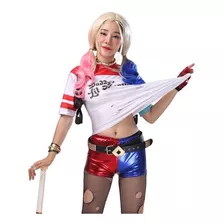 Fantasia Cosplay Harley Quinn Arlequina Completa Com Peruca