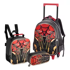 Kit Mochila Infantil Rodinhas Masculino Spider Dark Aranha