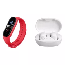 Reloj Smartband M7 Rojo + Auriculares Inalámbricos Blanco