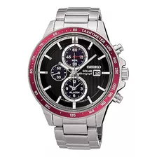 Reloj Seiko Ssc433 Solar Cronógrafo Para Hombre, Esfera Negr