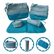 Kit Maternidade Bolsas Azul Com Trocador Porta Mamadeiras