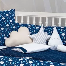 Kit Para Berço Estrelado Azul Marinho Menino Bebê Barato