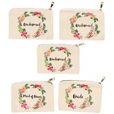 Juego De 5 Bolsas De Maquillaje Florales Dama De Honor,...