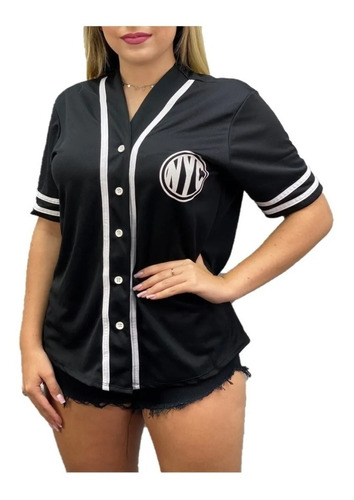 Blusão Camisetao Camisa Botão Baseball Feminino Nyc