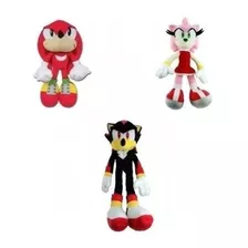 3 Pelúcia Turma Do Sonic Amy Rose, Knuckles, Shadow Novo