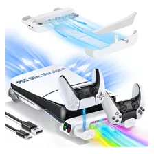 Suporte Ps5 Slim Horizontal C/ Carregamento Dualsense Cooler