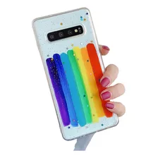 Funda Arcoíris Brillo Estrellas Para iPhone Samsung + Mica