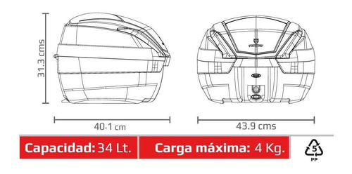 Caja Trasera Para Moto 34l Tomcat Negra Tapa Azul Foto 4