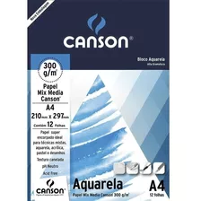  Bloco De Papel Canson Aquarela Mix Media 12 Folhas 300g A4