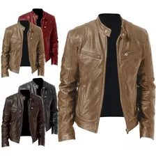 Chaqueta De Cuero Con Cremallera Para Hombre