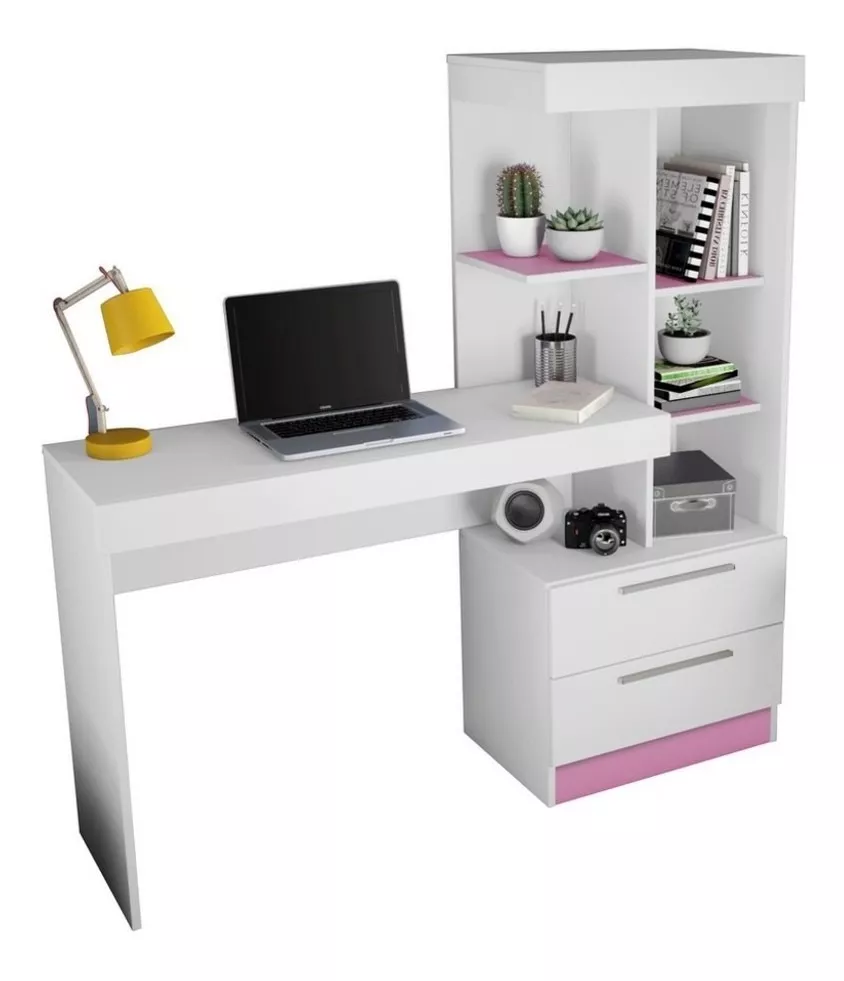 Escrivaninha Notável Móveis Mesa Office Nt 2010 Mdp De 1320mm X 1370mm X 380mm Branco/rosa