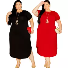 2 Vestidos Longos Midi Plus Size Versatil Moda Verão Atacado