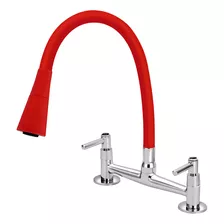 Torneira Misturador Cozinha De Mesa Gourmet Duplo Jato 1/4v. Cor Vermelho