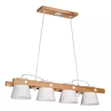 Colgante 4 Luces Madera Campana Blanco Apto Led Deco Cx