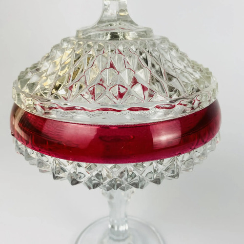Bomboniere Vidro Lapidado Vermelho Vintage Anos 60' Branco 2