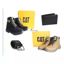 Bota Coturno Caterpillar Em Couro Kit 2 Pares+cinto+carteira