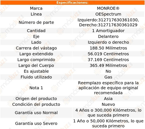 (1) Amortiguador Del Oespectrum Gas Der O Izq Swift 07/16 Foto 2