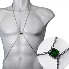 Body Chain Masculino Com Pedra Esmeralda Verde