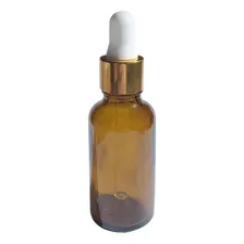 Frasco De Vidro Âmbar 30ml Conta Gotas Premium (10 Unid.) Cor Dourado C/ Branco