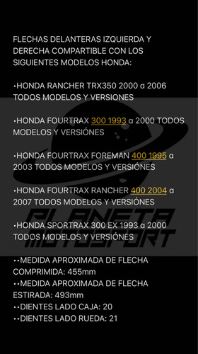 Flechas Ejes Delanteros Honda Rancher Trx350 4x4 2000-2006 Foto 4