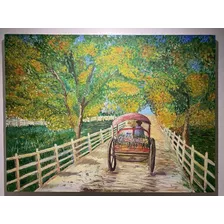 Quadro Óleo Sobre Tela, Passeio De Carroça De Flores