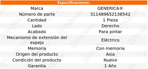 1- Espejo Derecho Elect P/pintar G37 2008/2012 Genrica Foto 2