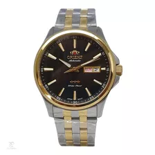 Relógio Pulso Automatico Orient Prata Dourado Prova Dagua