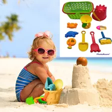 Set Playa Juego Arena Niños Juguetes Canasta Pala 10 Piezas