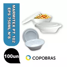 Marmitex Isopor C/tampa N°8 Copobras Eps 750ml Pt102 C/100un Cor Branco
