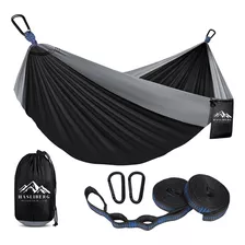 Hamaca Colgante Camping Hasliberg Mosqueton Correa Premium Color Negro Y Gris