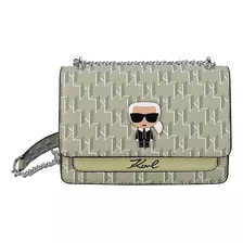 Eaeovni Khaki Karl Lagerfeld Nuevo Bolso Bandolera De Cuero