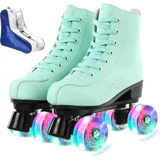 Patines De Cuatro Ruedas Con Luces Clásicos Verde Menta