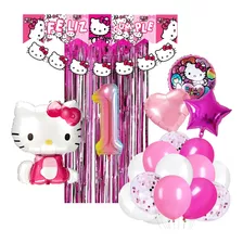 Combo Globos Hello Kitty Banderin Cortina Metalizada