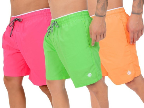 Kit Com 3 Shorts Neon Mauricinho Masculino Tactel Com Bolsos