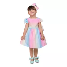 Vestido Infantil Fantasia Luxo Arco Íris Roupa Candy Color