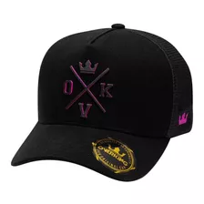 Boné Overking Aba Curva Trucker Hard Logo 3d Neon Preto