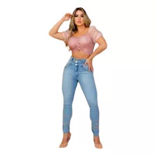 Calça Jeans Feminina Cós Duplo Sem Bolso Pinça Com Laycra