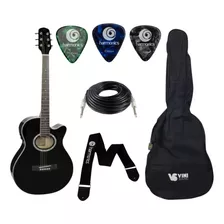 Kit Violao Gsf-1d Preto + 3 Palheta + Correia + Capa + Cabo