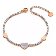 Pulseira Bracelete Feminino Amore Banhado Ouro 18k Coração Comprimento 16 Cm Cor Rosé Diâmetro 8 Cm