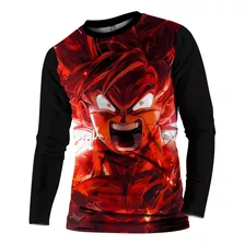 Playera Manga Larga Negro Hombre Goku Anime Sublimación 