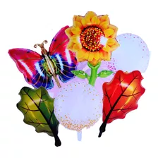 Globos Metalizados Girasol Hojas Mariposa Fiesta Decoración