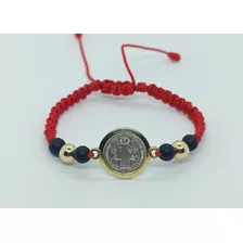 Pulsera San Benito T. Rojo Piedra Onix Plata 925 Y Oro Lamin