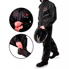 Capa Roupa Chuva Pvc Preta Moto Motoqueiro Forrada Com Gola