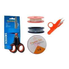 Kit Artesanato 2 Fio Silicone + Nylon 100mts + 2 Tesoura 