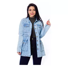 Jaqueta Parka Jeans E Brim Com Cinto Varias Cores Sobre Tudo